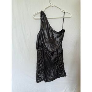 Mango MNG‎ Casual One-Shoulder Black Ruched Cocktail Party Dress XS NWT